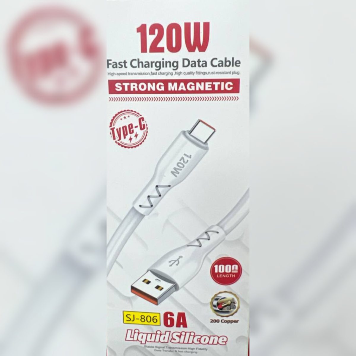 کابل شارژ سیلیکونی تایپ سی SJ-806 6A - Image 1