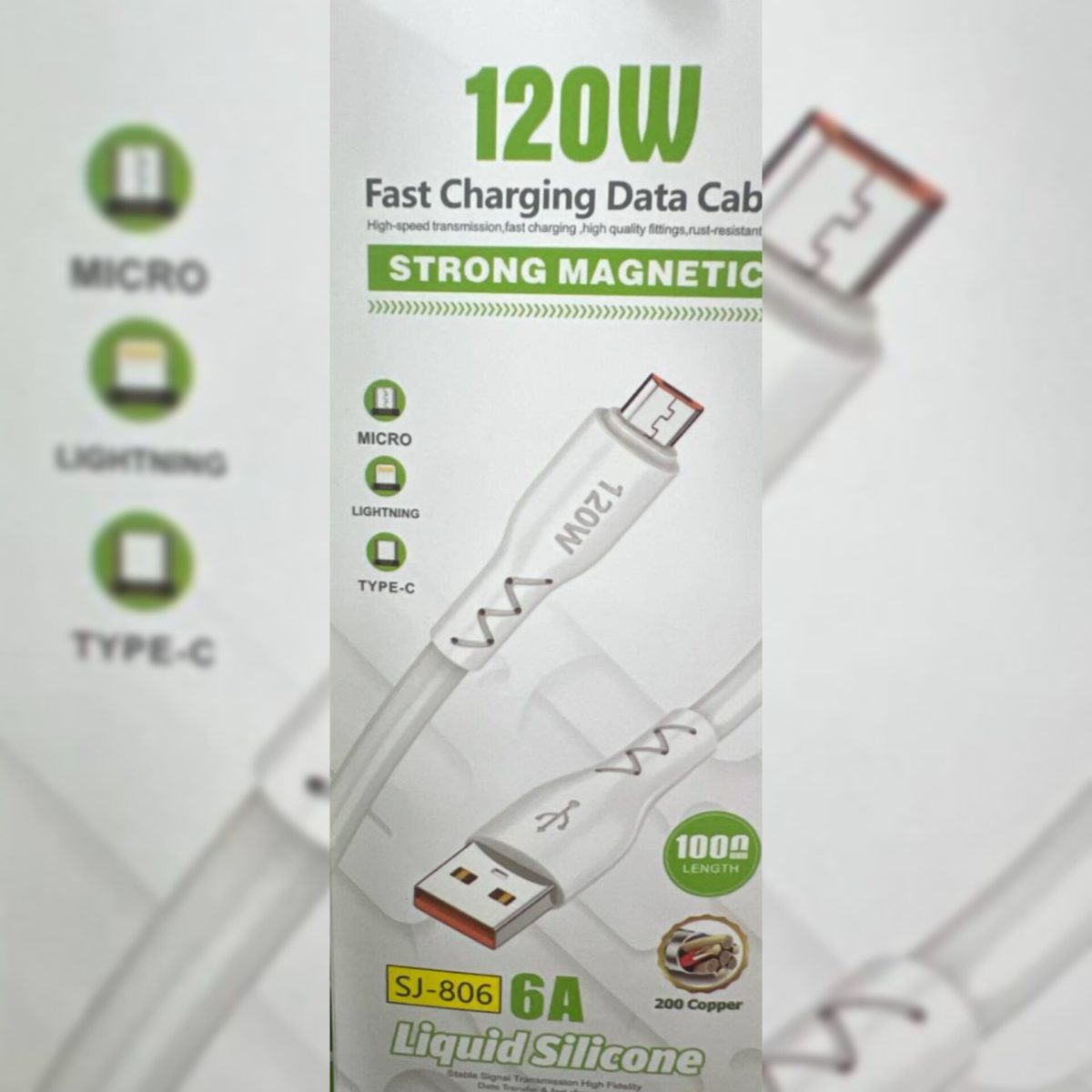 کابل شارژ 120 واتی USB به میکرو مدل SJ-806 - Image 1
